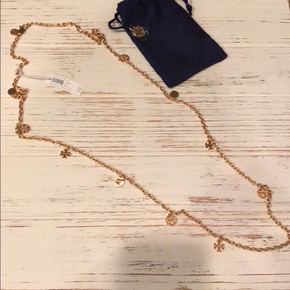 Authentic Tory Burch Logo Charm Rosary Necklace